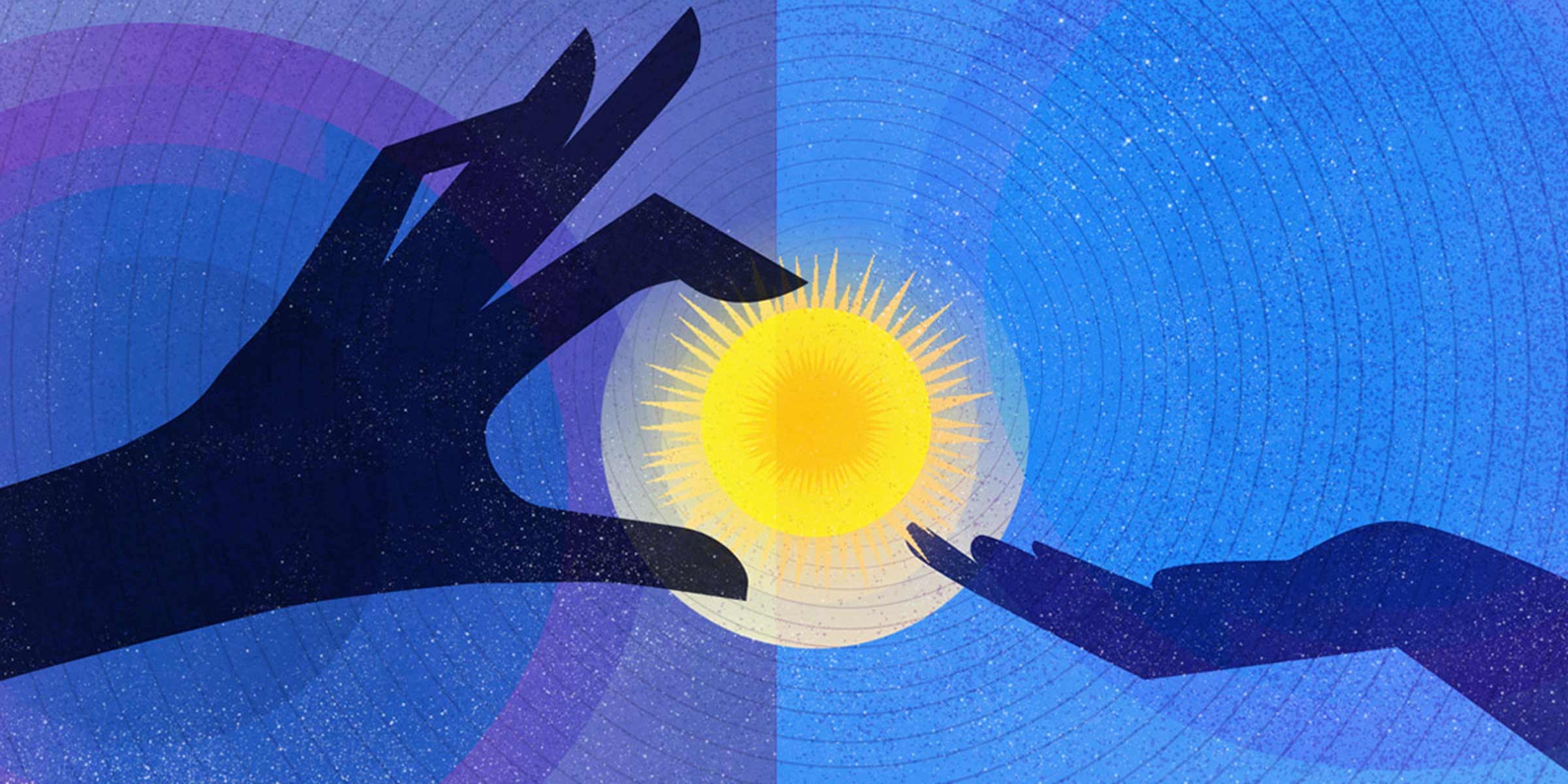 Illustration of hand on left placing a star in hand on right