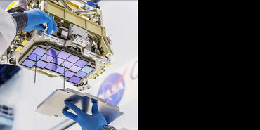 Image of a person placing a plate on telescope hardware takes up the majority of the screen. Text underneath the photo reads, “Installing a detector cover on the Nancy Grace Roman Space Telescope.” Text at right reads “Did you know? Astronomy and space telescope technology advance together. Looking further into the future, how will new insights influence astronomy research priorities and shape the design of space-based telescopes?”