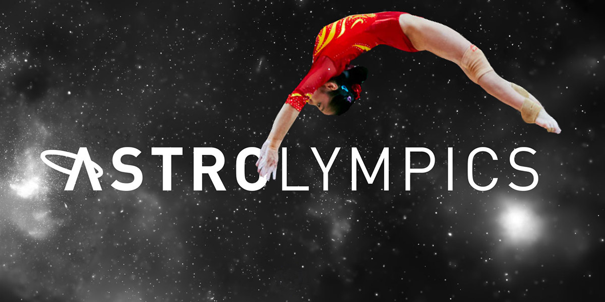 AstroOlympics logo with gymnast performing a back flip