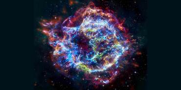 Supernova remnant Cassiopeia A imaged by the Chandra X-ray Observatory and the James Webb Space Telescope.