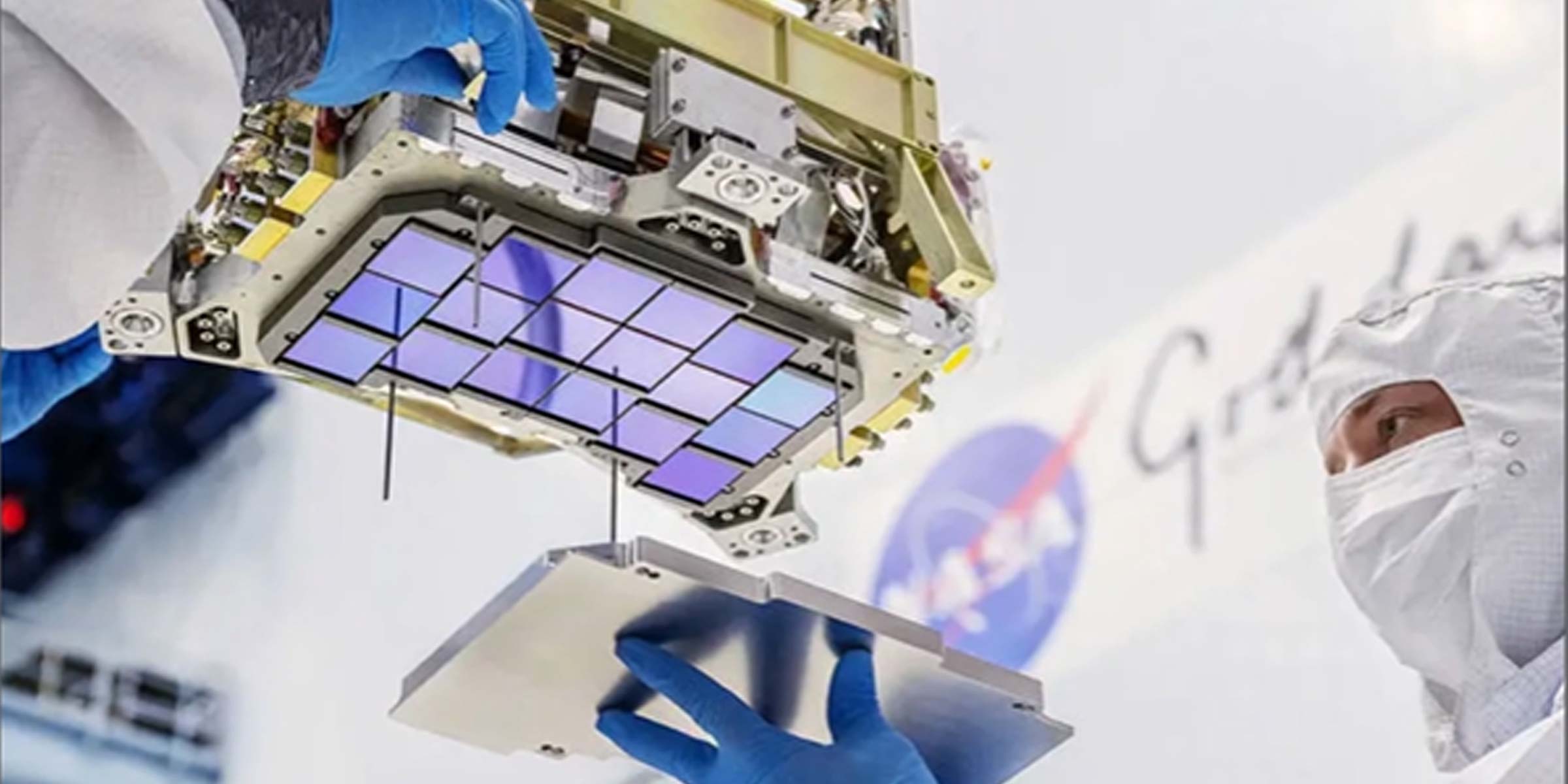 Image of a person placing a plate on telescope hardware takes up the majority of the screen. Text underneath the photo reads, “Installing a detector cover on the Nancy Grace Roman Space Telescope.” Text at right reads “Did you know? Astronomy and space telescope technology advance together. Looking further into the future, how will new insights influence astronomy research priorities and shape the design of space-based telescopes?”