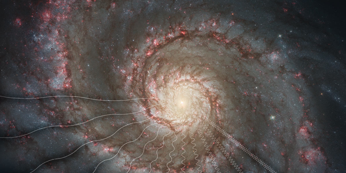 The Whirlpool Galaxy in visible light, as seen by the Hubble Space Telescope.