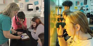 Teenage students working together with tools