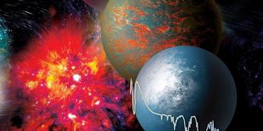 Illustration of several planets and spectra