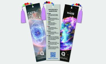 A beaded bracelet, three bookmarks with beaded charms, and a phone with a beaded charm.