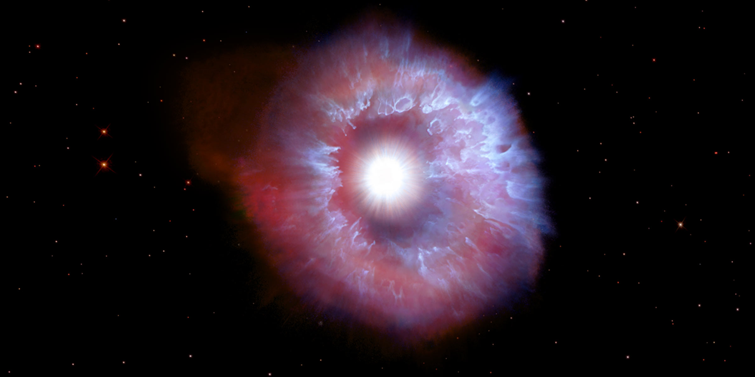 Bright star surrounded by shell of gas and dust