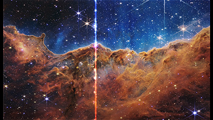 Video still frame showing a glowing vertical line as it sweeps across a near-infrared image that has been sonified.