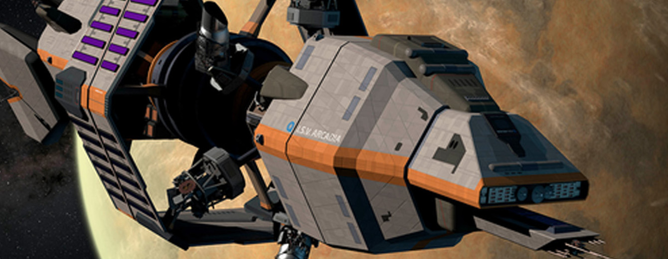 An artist’s visualization of a spaceship inspecting a fictional habitable zone exoplanet.