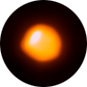 A slightly distorted orange sphere fading to dark orange at the edges with a white spot slightly top left of center.
