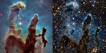 Two images of Eagle Nebula side by side in different wavelengths